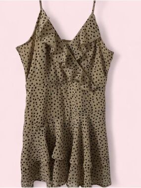 Japna Olive Green Polka Dot Ruffle Mini Dress